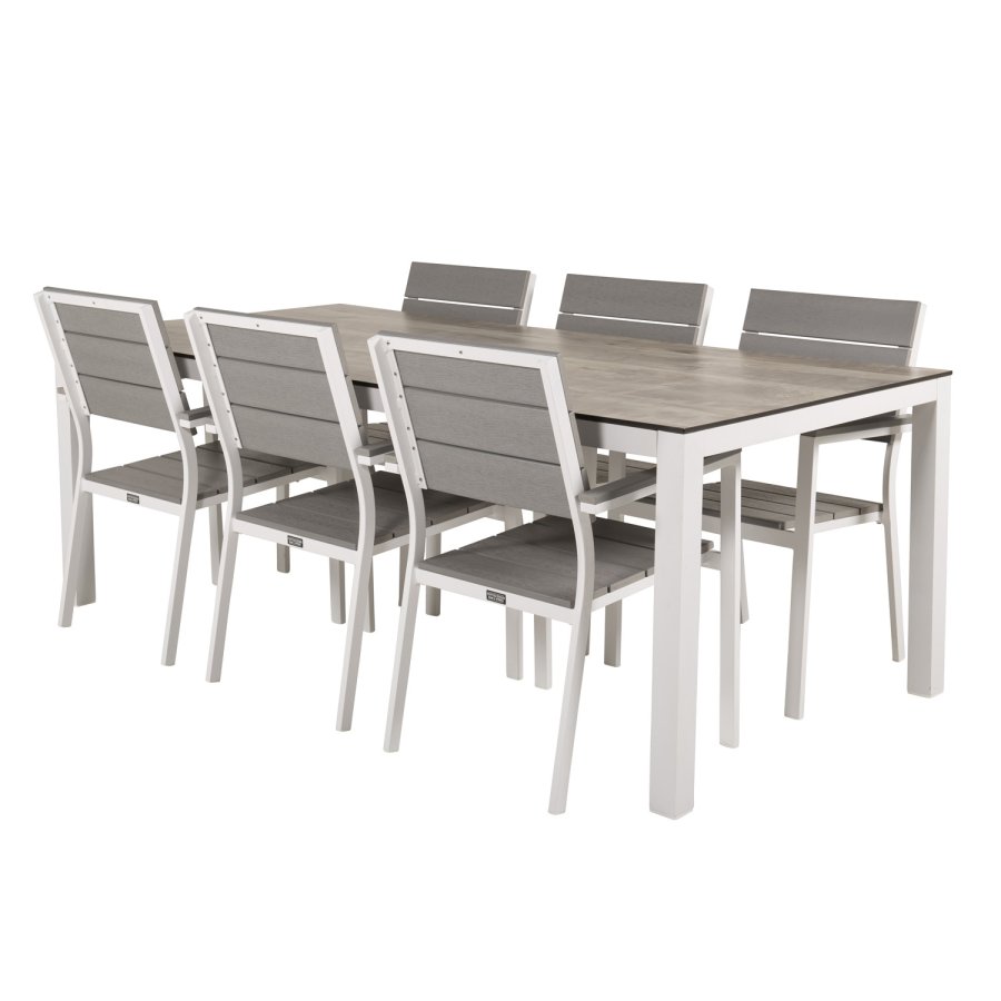 VENTURE DESIGN havest, m. Llama bord (205x100) og 6 Levels stole, m. armln - laminat/alu/aintwood