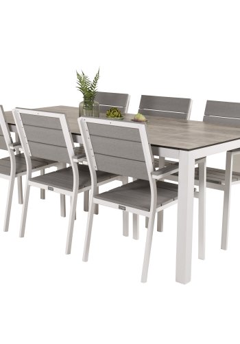 VENTURE DESIGN havest, m. Llama bord (205x100) og 6 Levels stole, m. armln - laminat/alu/aintwood