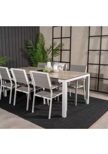 VENTURE DESIGN havest, m. Llama bord (205x100) og 6 Levels stole, m. armln - laminat/alu/aintwood