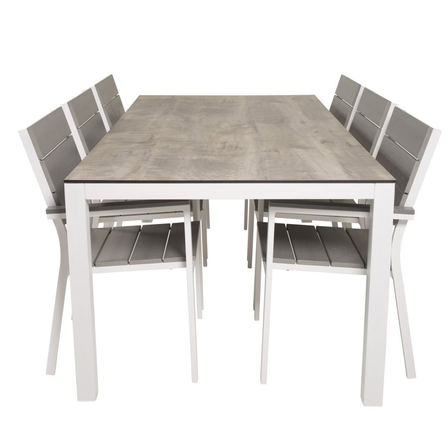 VENTURE DESIGN havest, m. Llama bord (205x100) og 6 Levels stole, m. armln - laminat/alu/aintwood