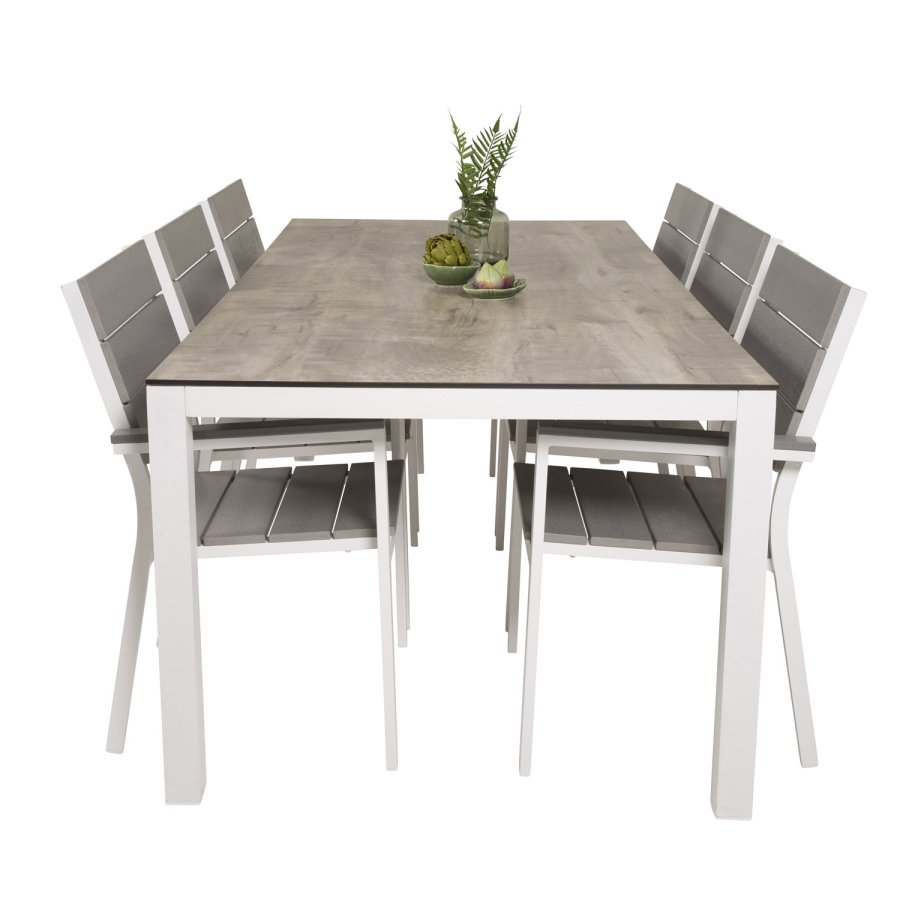 VENTURE DESIGN havest, m. Llama bord (205x100) og 6 Levels stole, m. armln - laminat/alu/aintwood