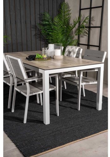 VENTURE DESIGN havest, m. Llama bord (205x100) og 6 Levels stole, m. armln - laminat/alu/aintwood