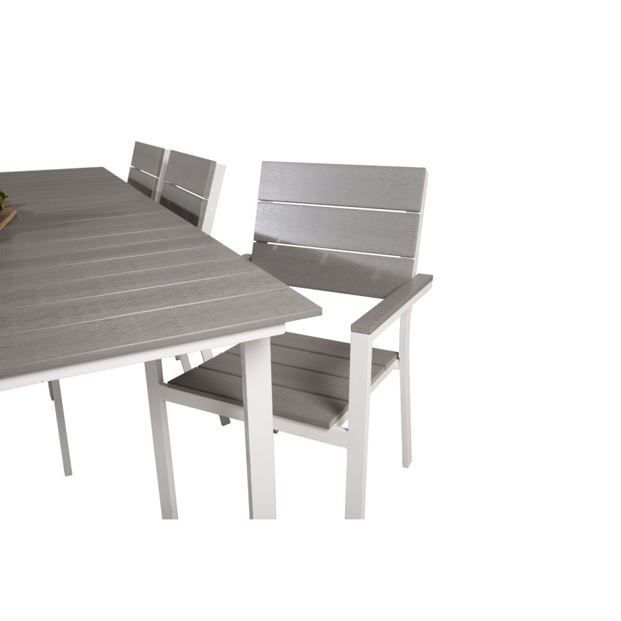 VENTURE DESIGN havest, m. Levels bord, m. udtrk og 6 Levels stole, m. armln - aintwood/alu 