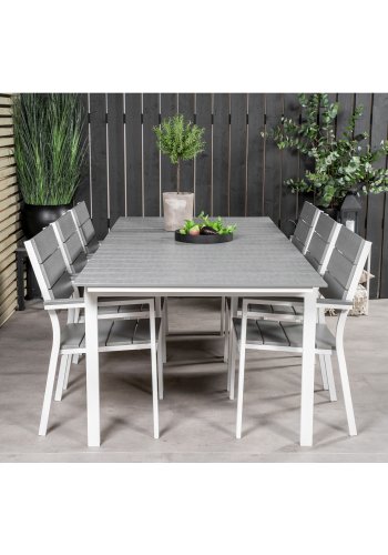 VENTURE DESIGN havest, m. Levels bord, m. udtrk og 6 Levels stole, m. armln - aintwood/alu 