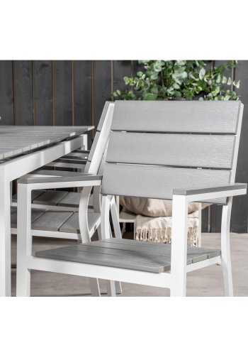 VENTURE DESIGN havest, m. Levels bord, m. udtrk og 6 Levels stole, m. armln - aintwood/alu 