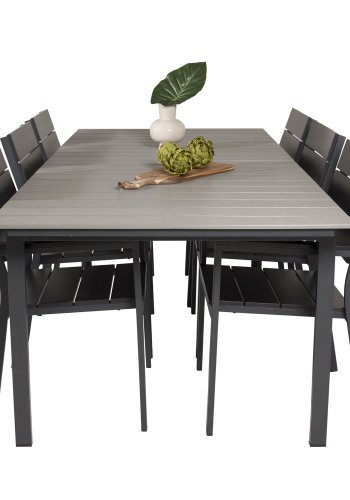 VENTURE DESIGN havest, m. Levels bord, m. udtrk og 6 Levels stole, m. armln - aintwood/alu