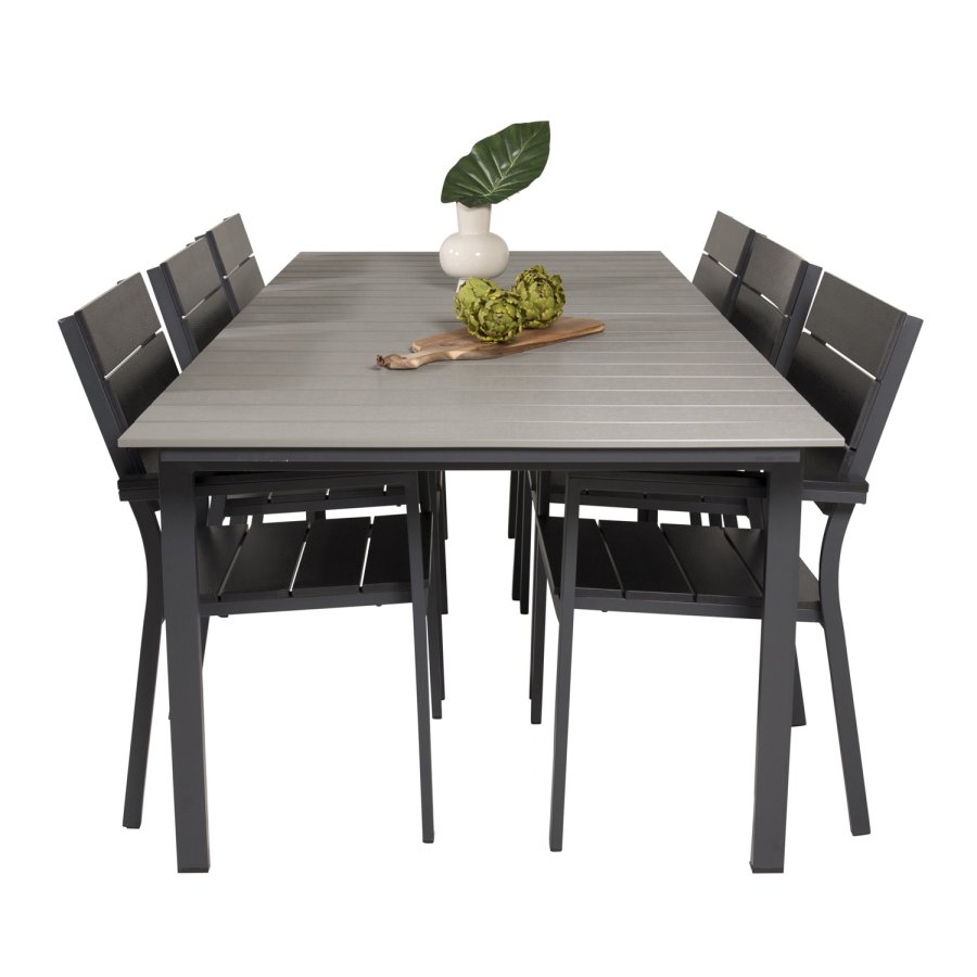 VENTURE DESIGN havest, m. Levels bord, m. udtrk og 6 Levels stole, m. armln - aintwood/alu