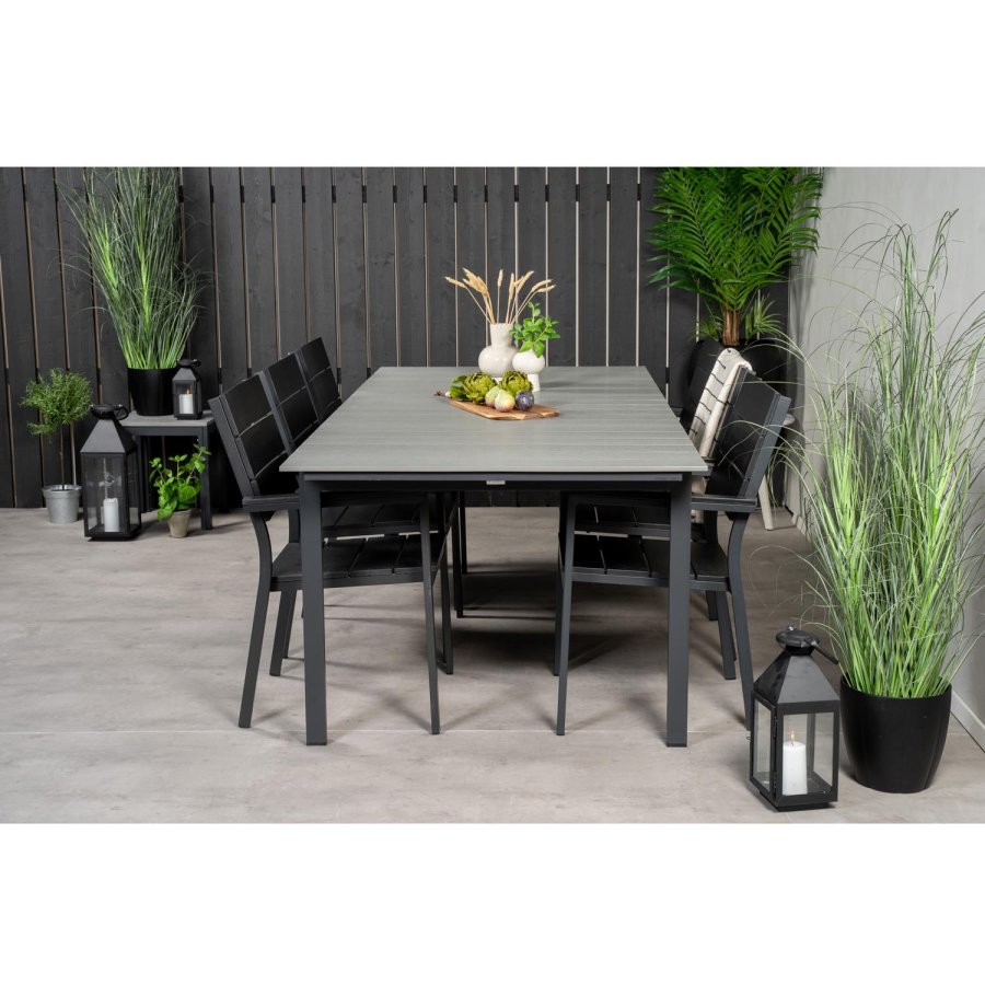 VENTURE DESIGN havest, m. Levels bord, m. udtrk og 6 Levels stole, m. armln - aintwood/alu