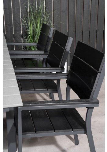 VENTURE DESIGN havest, m. Levels bord, m. udtrk og 6 Levels stole, m. armln - aintwood/alu 