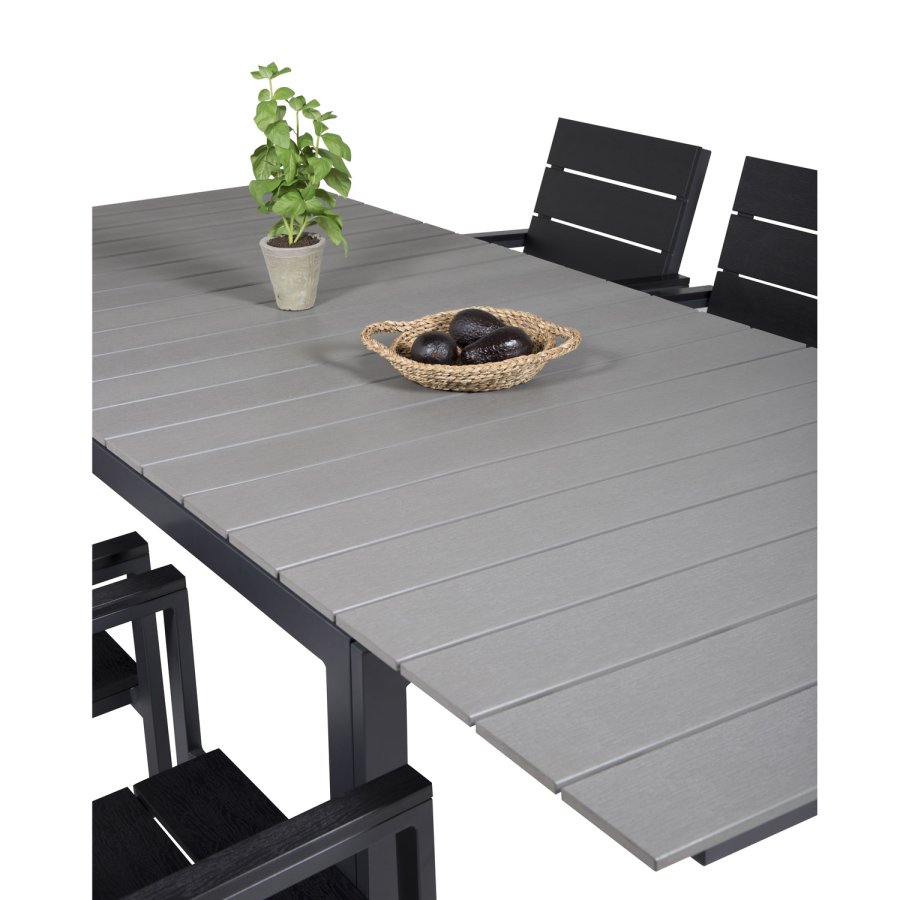 VENTURE DESIGN havest, m. Levels bord, m. udtrk og 6 Levels stole, m. armln - aintwood/alu 