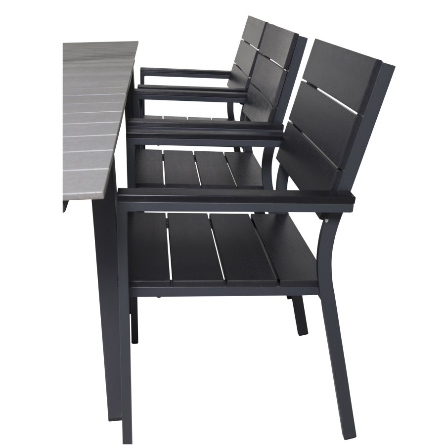 VENTURE DESIGN havest, m. Levels bord, m. udtrk og 6 Levels stole, m. armln - aintwood/alu 