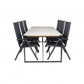 VENTURE DESIGN havest, m. Texas bord (200x100) og 6 Break 5:pos. stole - teak/alu/textilene