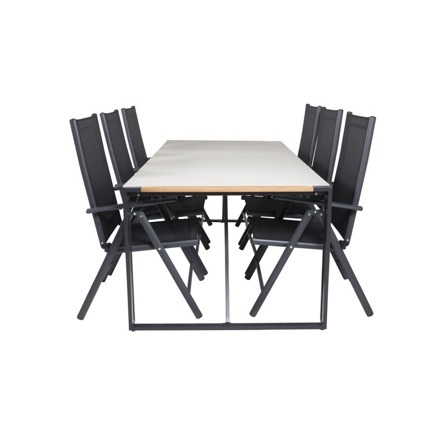 VENTURE DESIGN havest, m. Texas bord (200x100) og 6 Break 5:pos. stole - teak/alu/textilene