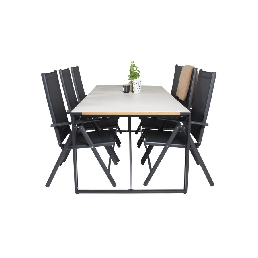 VENTURE DESIGN havest, m. Texas bord (200x100) og 6 Break 5:pos. stole - teak/alu/textilene