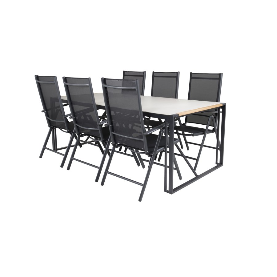 VENTURE DESIGN havest, m. Texas bord (200x100) og 6 Break 5:pos. stole - teak/alu/textilene