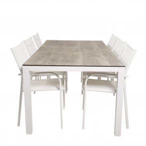 VENTURE DESIGN havest, m. Llama bord (205x100) og 6 Santorini stole, m. armln - laminat/alu