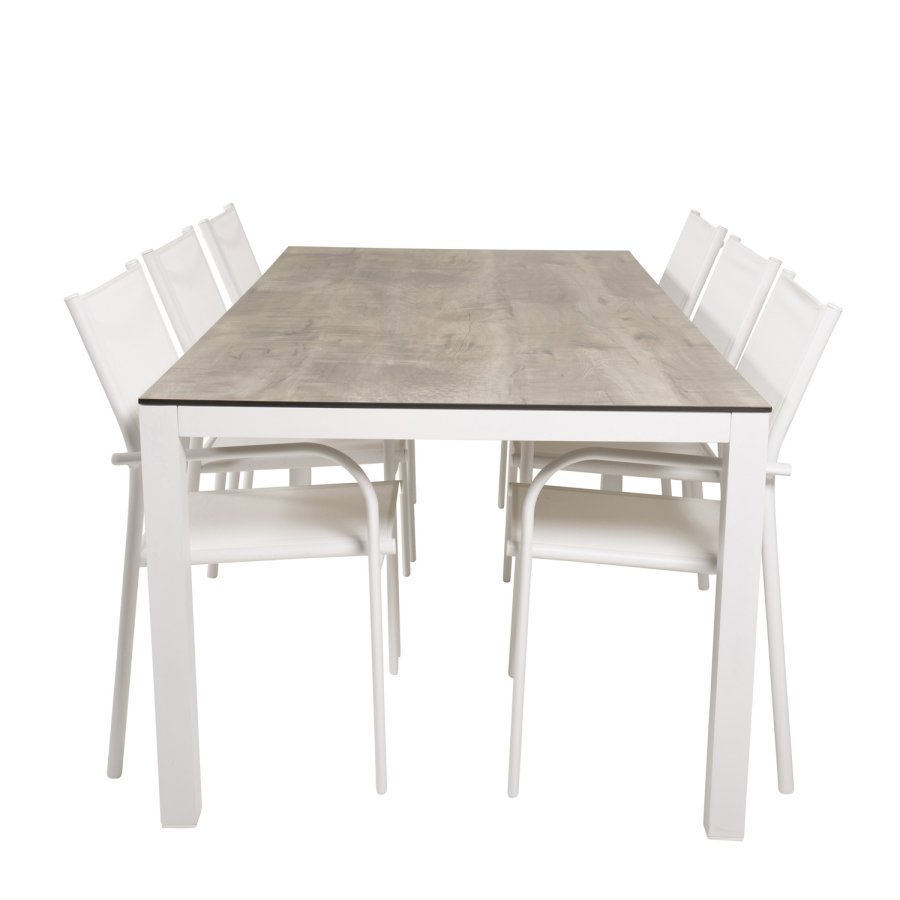 VENTURE DESIGN havest, m. Llama bord (205x100) og 6 Santorini stole, m. armln - laminat/alu