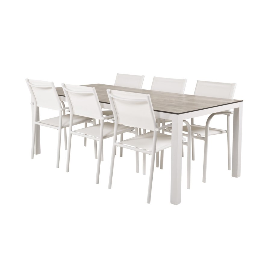 VENTURE DESIGN havest, m. Llama bord (205x100) og 6 Santorini stole, m. armln - laminat/alu