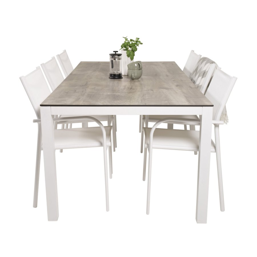 VENTURE DESIGN havest, m. Llama bord (205x100) og 6 Santorini stole, m. armln - laminat/alu