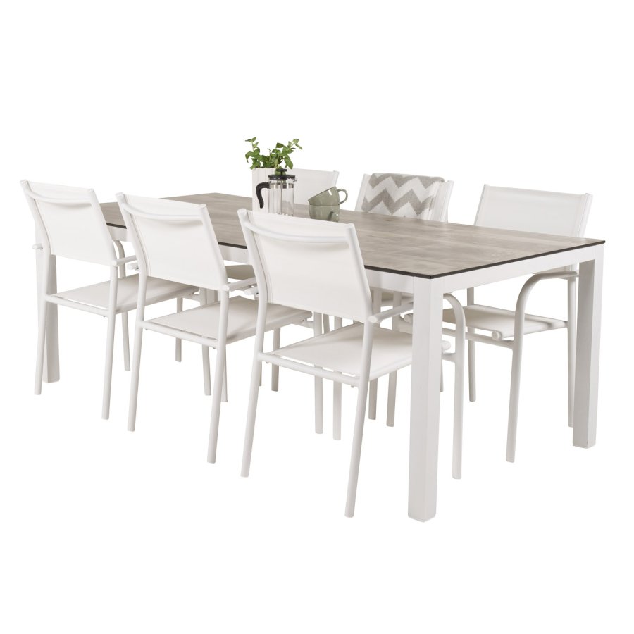 VENTURE DESIGN havest, m. Llama bord (205x100) og 6 Santorini stole, m. armln - laminat/alu