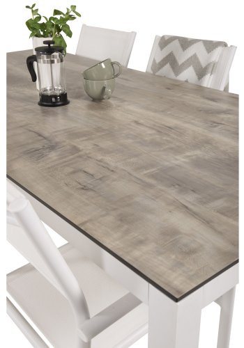 VENTURE DESIGN havest, m. Llama bord (205x100) og 6 Santorini stole, m. armln - laminat/alu