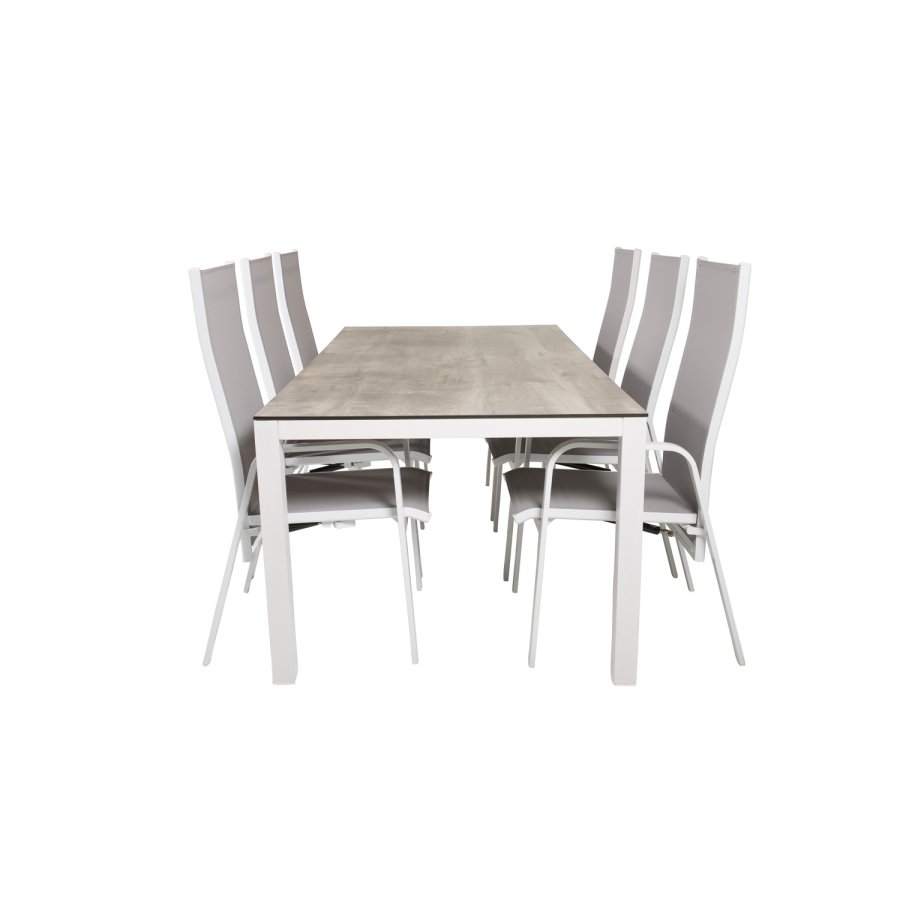 VENTURE DESIGN havest, m. Llama bord (205x100) og 6 Copacabana Recliner stole - laminat/alu