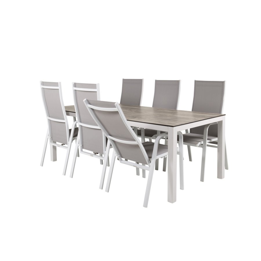 VENTURE DESIGN havest, m. Llama bord (205x100) og 6 Copacabana Recliner stole - laminat/alu