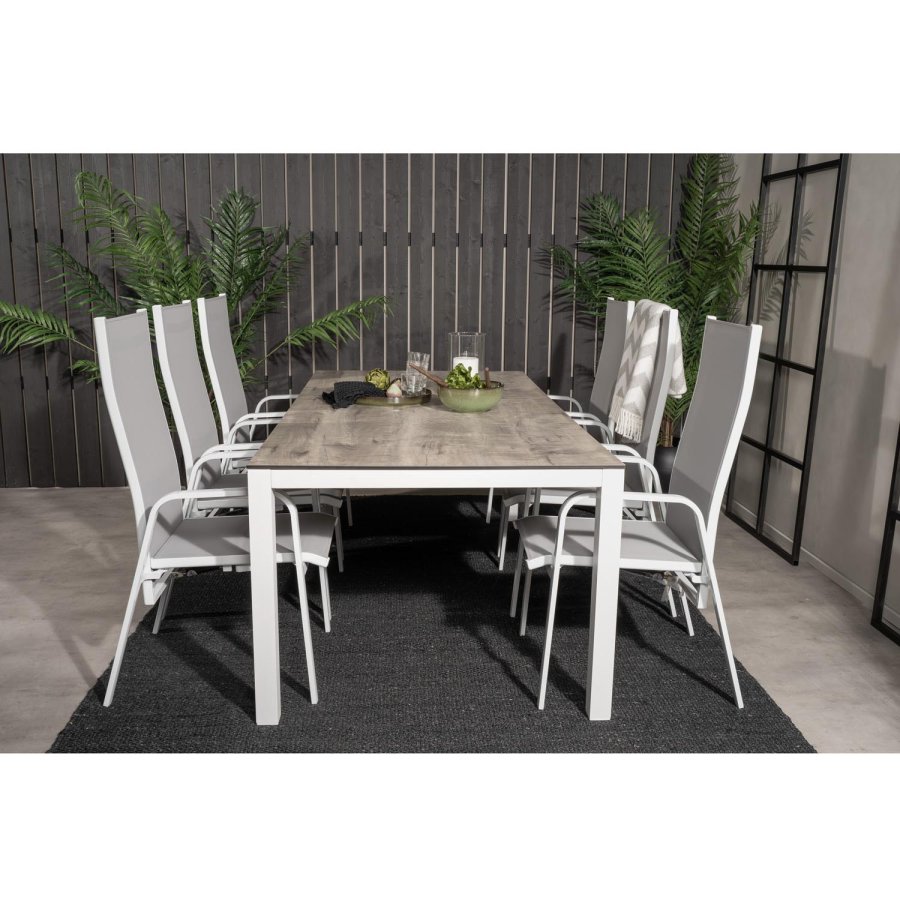 VENTURE DESIGN havest, m. Llama bord (205x100) og 6 Copacabana Recliner stole - laminat/alu