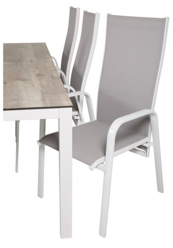 VENTURE DESIGN havest, m. Llama bord (205x100) og 6 Copacabana Recliner stole - laminat/alu