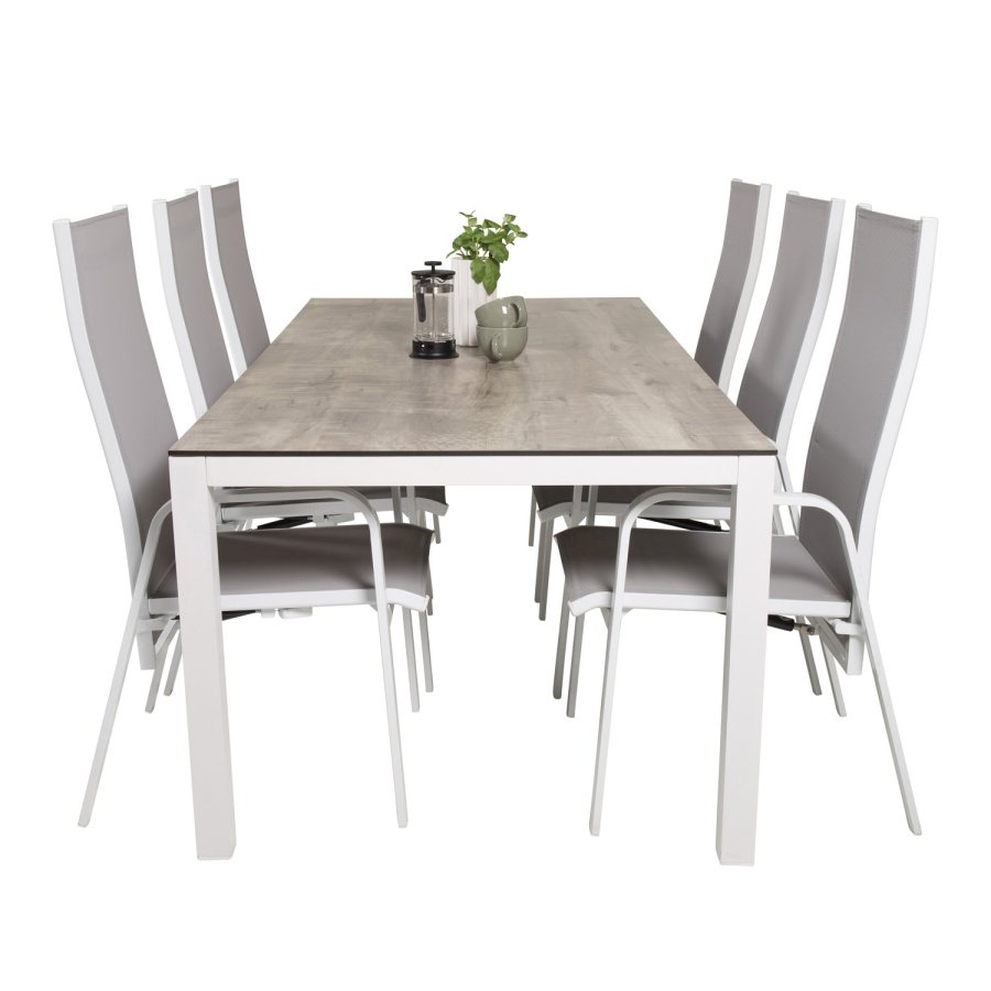 VENTURE DESIGN havest, m. Llama bord (205x100) og 6 Copacabana Recliner stole - laminat/alu