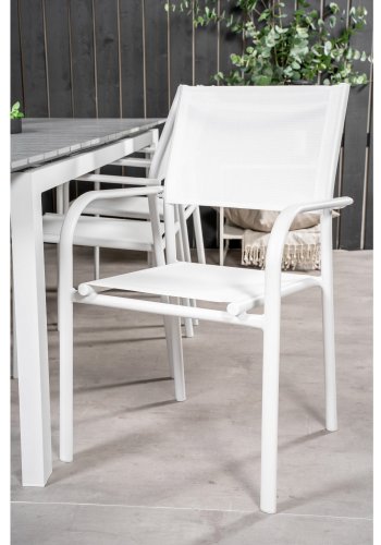 VENTURE DESIGN havest, m. Levels bord, m. udtrk og 6 Santorini stole, m. armln - aintwood/alu 