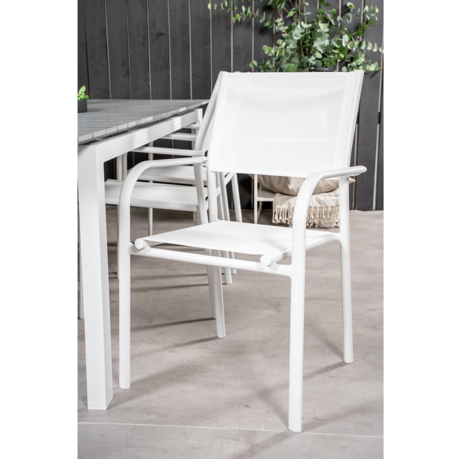 VENTURE DESIGN havest, m. Levels bord, m. udtrk og 6 Santorini stole, m. armln - aintwood/alu 