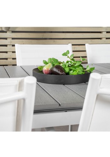 VENTURE DESIGN havest, m. Levels bord, m. udtrk og 6 Santorini stole, m. armln - aintwood/alu 