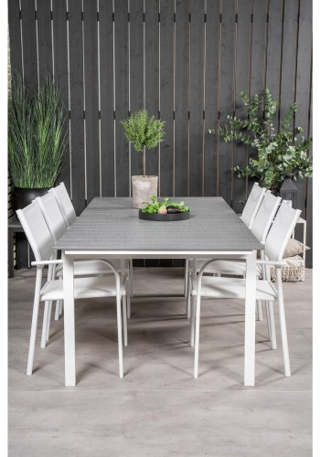 VENTURE DESIGN havest, m. Levels bord, m. udtrk og 6 Santorini stole, m. armln - aintwood/alu 