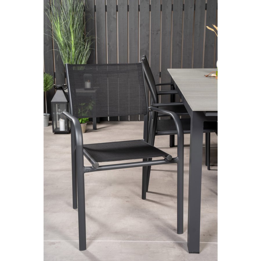 VENTURE DESIGN havest, m. Levels bord, m. udtrk og 6 Santorini stole, m. armln - aintwood/alu