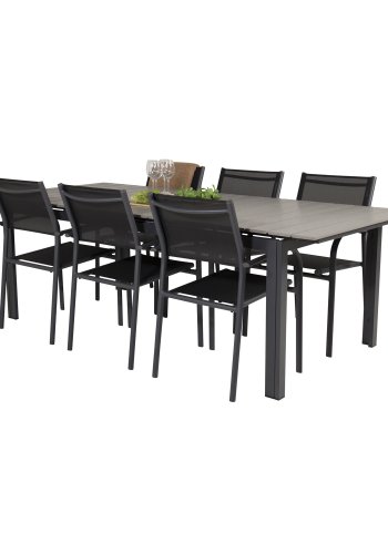 VENTURE DESIGN havest, m. Levels bord, m. udtrk og 6 Santorini stole, m. armln - aintwood/alu