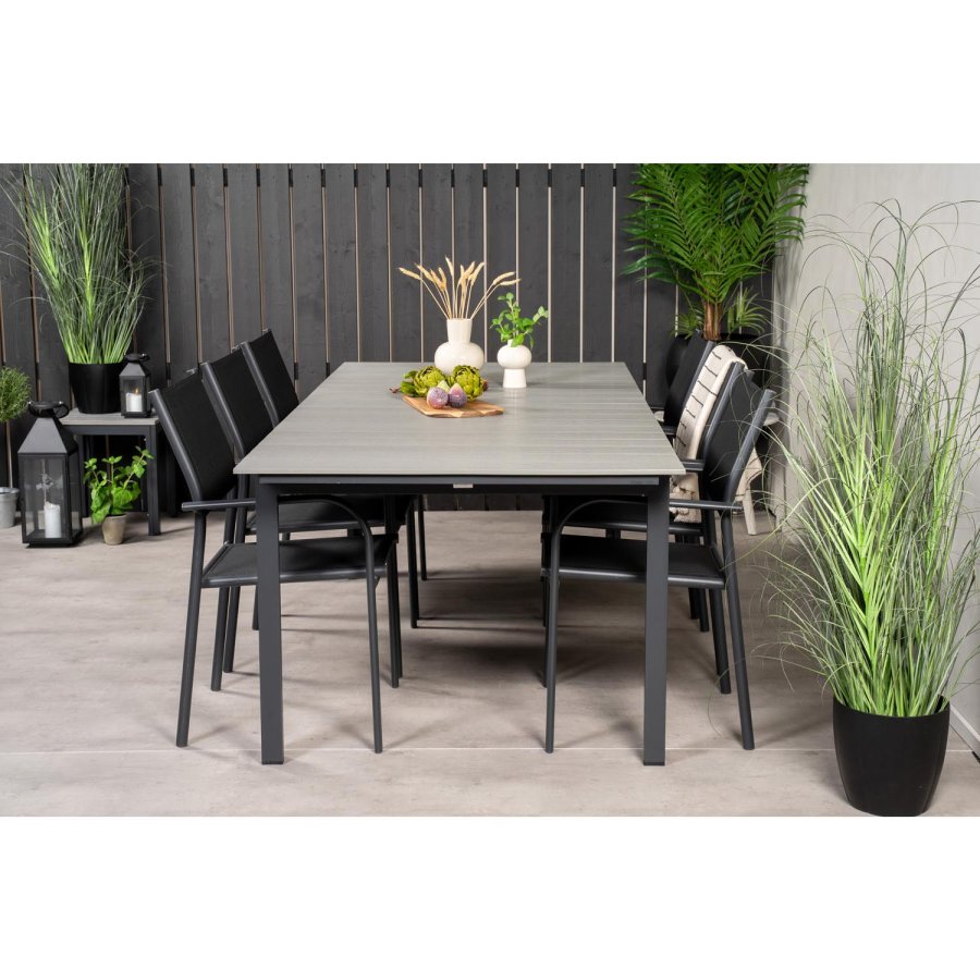 VENTURE DESIGN havest, m. Levels bord, m. udtrk og 6 Santorini stole, m. armln - aintwood/alu