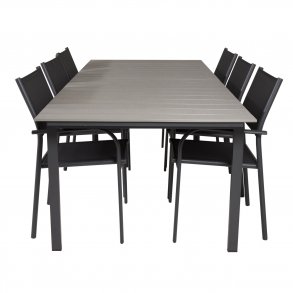 VENTURE DESIGN havest, m. Levels bord, m. udtrk og 6 Santorini stole, m. armln - aintwood/alu