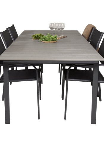 VENTURE DESIGN havest, m. Levels bord, m. udtrk og 6 Santorini stole, m. armln - aintwood/alu