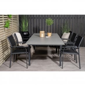 VENTURE DESIGN havest, m. Levels bord, m. udtrk og 6 Santorini stole, m. armln - aintwood/alu