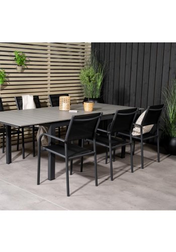 VENTURE DESIGN havest, m. Levels bord, m. udtrk og 6 Santorini stole, m. armln - aintwood/alu