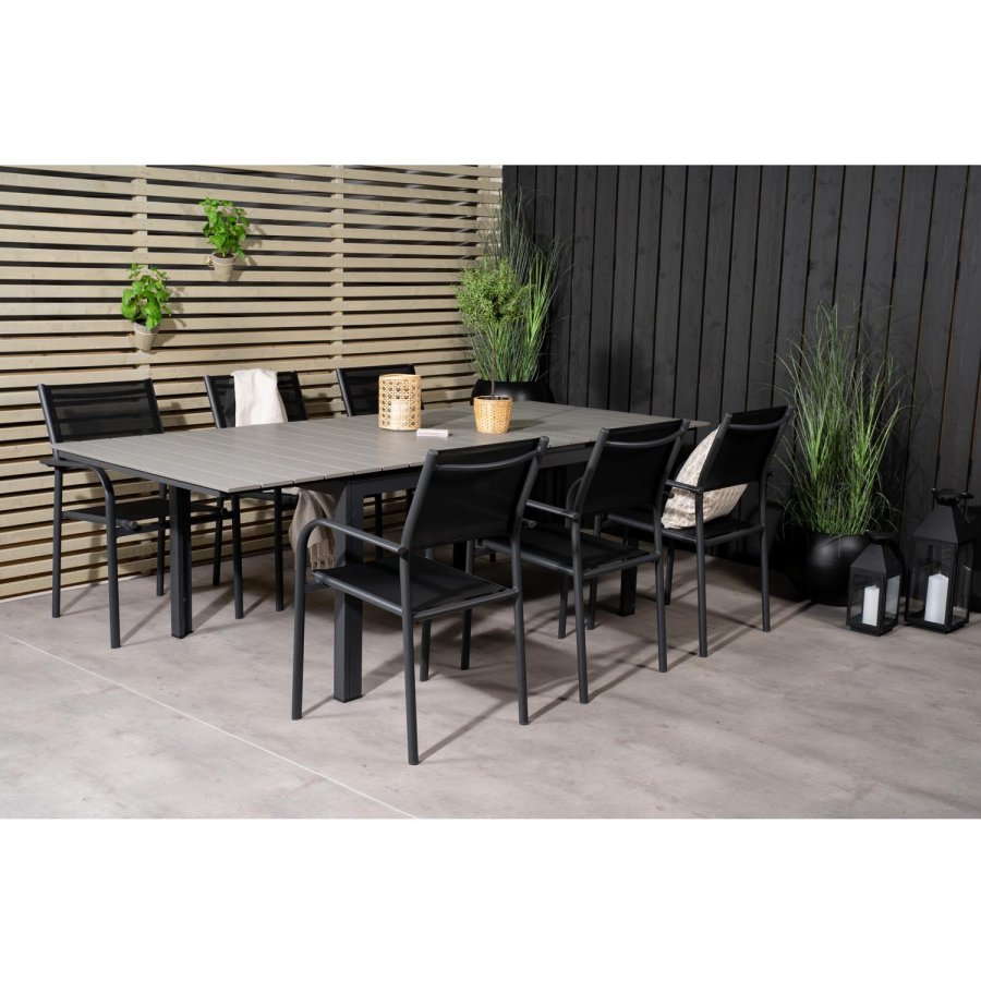 VENTURE DESIGN havest, m. Levels bord, m. udtrk og 6 Santorini stole, m. armln - aintwood/alu