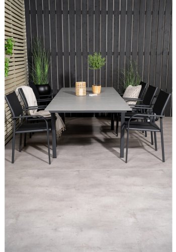 VENTURE DESIGN havest, m. Levels bord, m. udtrk og 6 Santorini stole, m. armln - aintwood/alu