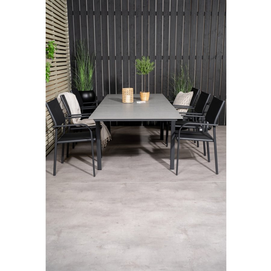 VENTURE DESIGN havest, m. Levels bord, m. udtrk og 6 Santorini stole, m. armln - aintwood/alu