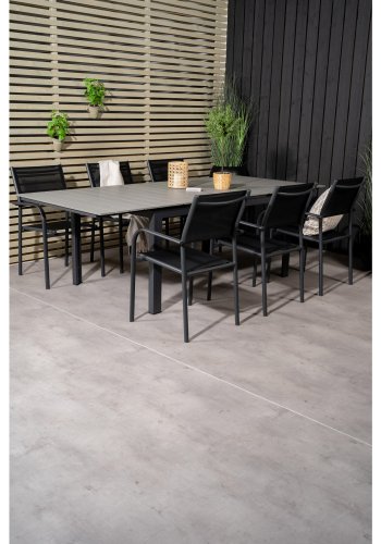 VENTURE DESIGN havest, m. Levels bord, m. udtrk og 6 Santorini stole, m. armln - aintwood/alu