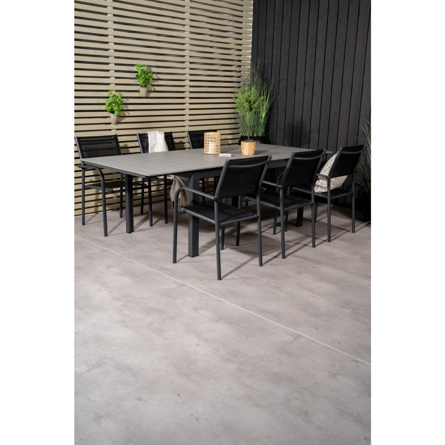 VENTURE DESIGN havest, m. Levels bord, m. udtrk og 6 Santorini stole, m. armln - aintwood/alu