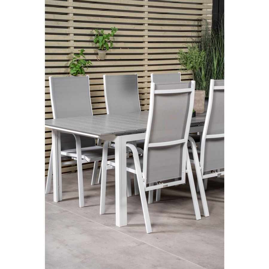 VENTURE DESIGN havest, m. Levels bord, m. udtrk og 6 Copacabana recliner stole - aintwood/alu 