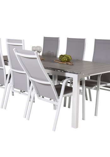 VENTURE DESIGN havest, m. Levels bord, m. udtrk og 6 Copacabana recliner stole - aintwood/alu 