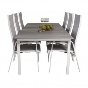 VENTURE DESIGN havest, m. Levels bord, m. udtrk og 6 Copacabana recliner stole - aintwood/alu 