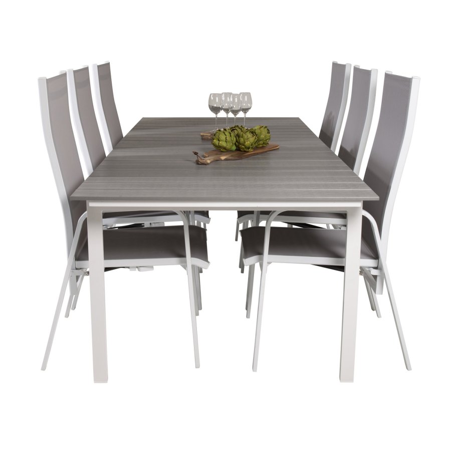 VENTURE DESIGN havest, m. Levels bord, m. udtrk og 6 Copacabana recliner stole - aintwood/alu 